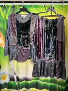 Vintage Boutique Patchwork Velvet Maxi Skirt - Purple Multicolor